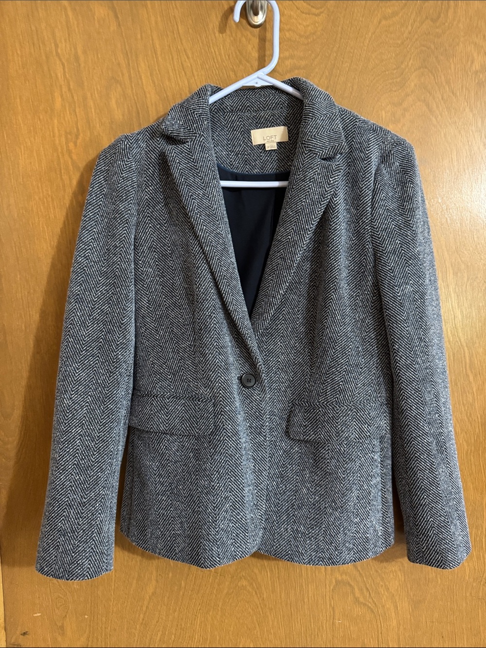 LOFT Blue Herringbone Single-Button Blazer
